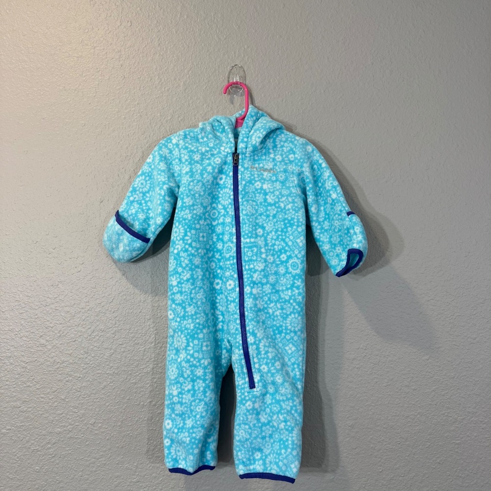 Columbia Girl's Size 6-12 Months Blue Fleece Floral Hooded Bunting Snowsuit